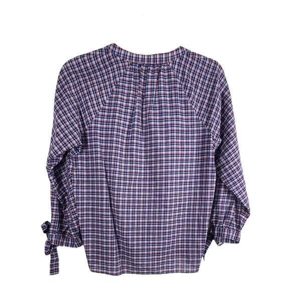 Madewell Womens Plaid Tie-Sleeve Popover Blouse Blue Red NWT Size S Cotton Linen - Picture 3 of 7